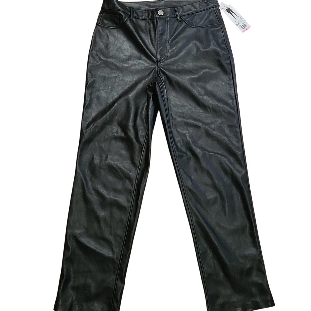 NEW Joie Vegan Plant Leather‎ Straight Leg Pants Black Size 6